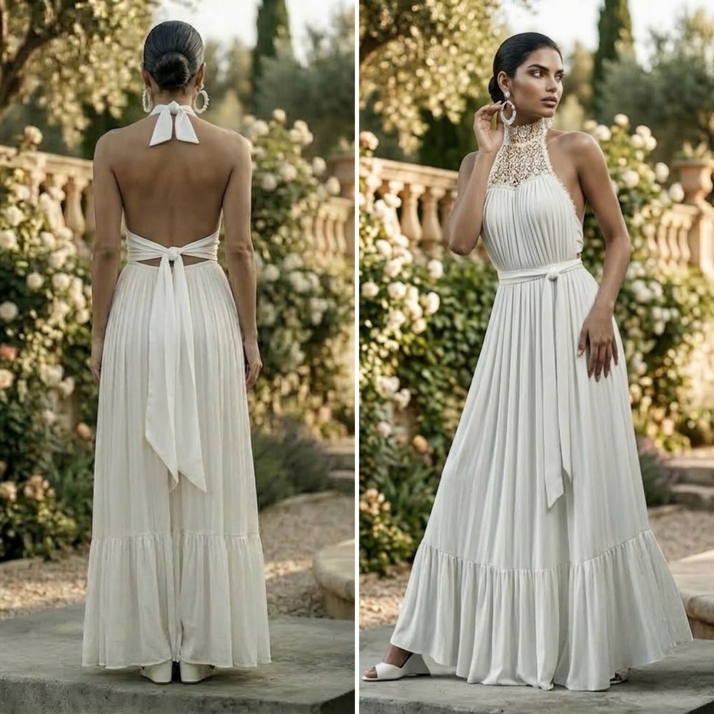 NEW FASHION NOVA WHITE MAXI DRESS BOTTO FANTASY BRIDAL PROM WEDDING BEACH BOHO